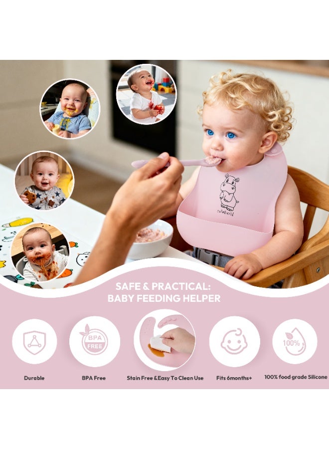 Cute and Wild Baby Silicone Baby Bibs Set of 2, Adjustable Waterproof Feeding Silicon Bib with Food Catch Pocket, BPA Free Soft Toddler Bib, Baby Led Weaning & Self Feeding Essentials, Easy Clean Baby Bib, 6M+ - Image 4